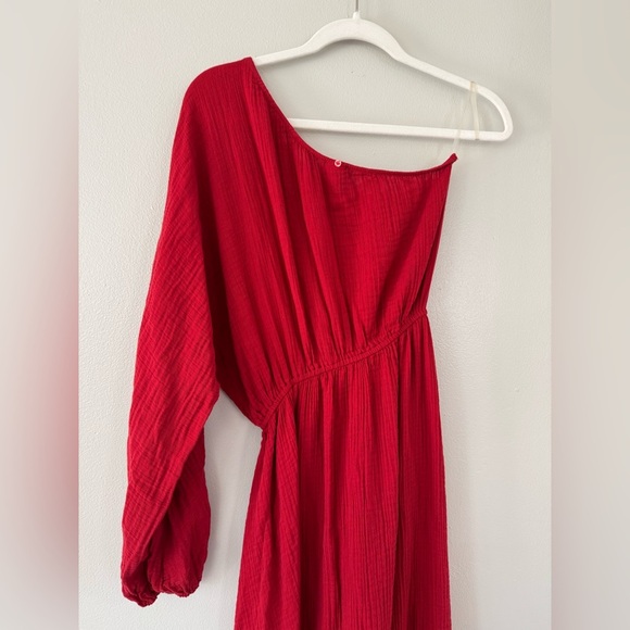 Red Carter Julia One Shoulder Gauze Maxi Dress Cover Up - Picture 9 of 9